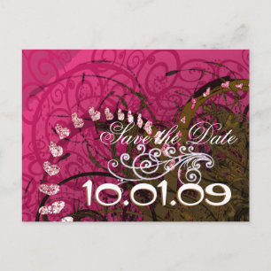 Save The Date Rasberry Hearts - Announcement Postcard