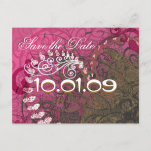 Save The Date Rasberry Hearts - - Announcement Postcard