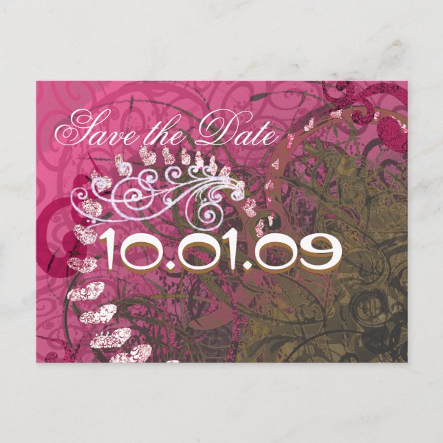 Save The Date Rasberry Hearts - - Announcement Postcard (Front)