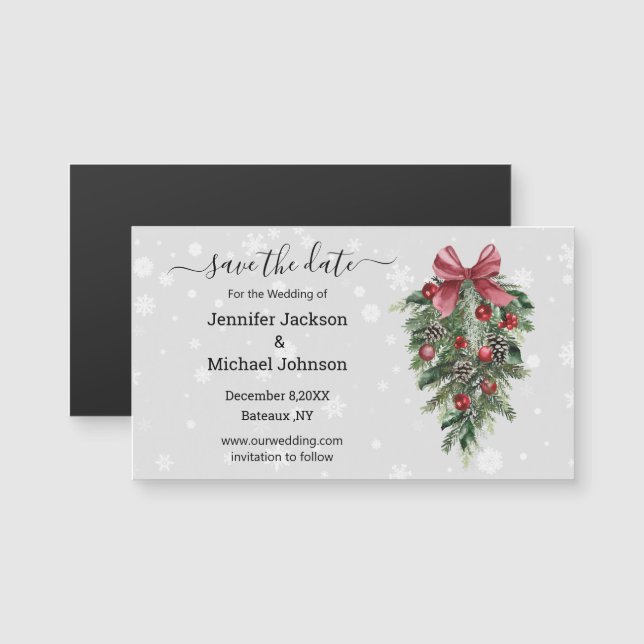 save the date red christmas vintage chic magnet (Front/Back)