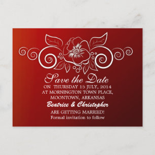 save the date red elegant postcards