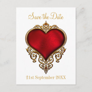 Save the Date Red Gold Heart White