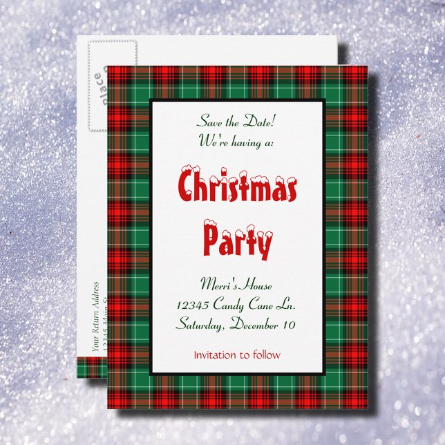 Save the Date Red Green Plaid Holiday Announcement Postcard (Creator Uploaded)