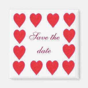 Save the date, red hearts border magnets