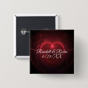 Save The Date Red Outline Centre Heart On Black 15 Cm Square Badge