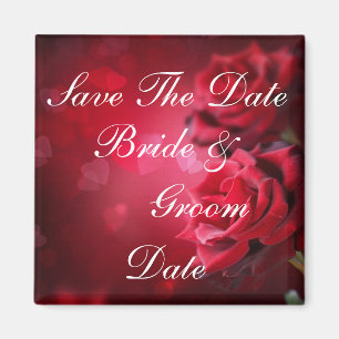 Save the Date Red Roses Wedding Magnets