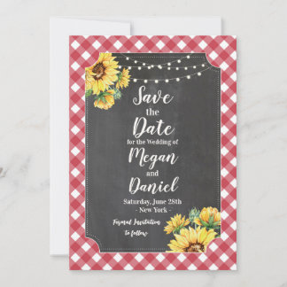 Save The Date Red White Sunflower Floral Wedding