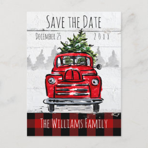 Save The Date Retro Red Truck and Tree Postcard
