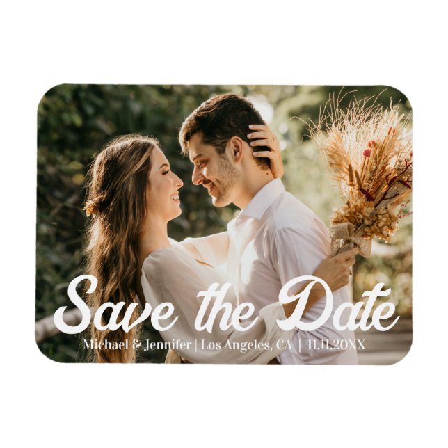 save the date retro script wedding photo stylish magnet (Horizontal)