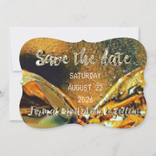 Save The Date Ribbon Gold Script Wedding Party