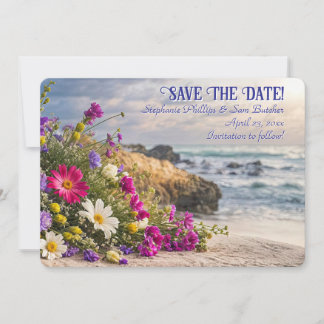 Save the Date Romantic Beautiful Flowers on Beach  Invitation