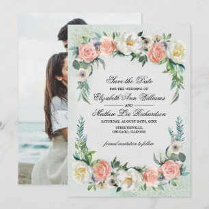 Save the Date. Romantic Roses Wedding Photo Card