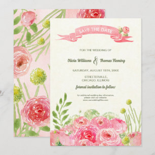 Save the Date. Romantic Watercolor Roses Wedding Invitation