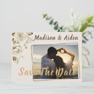 Save the Date Romantic White Rustic Roses Announcement