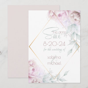 Save the Date Rose Blush Cream Watercolor Peony