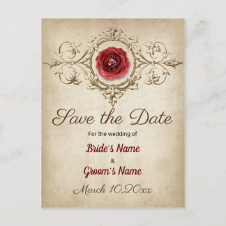 Save the Date Rose Diamond Glamourous Bling Vintag Announcement Postcard
