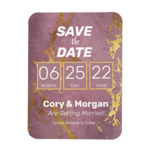 SAVE the DATE Rose & Gold Marble Look Magnet