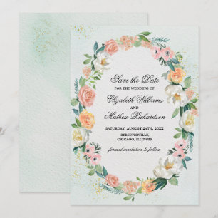 Save the Date. Rose Wreath Wedding Invitation