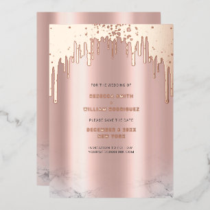 Save The Date Rosegold Glitter Drips Pink