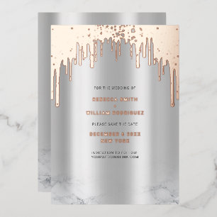 Save The Date Rosegold Glitter Drips Silver