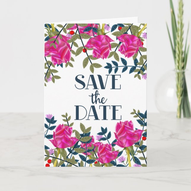 Save The Date Roses and Petals. Note Card (Front)