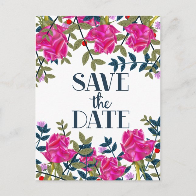 Save The Date Roses and Petals. Postcard (Front)