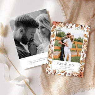 Save the Date Rustic Autumn Floral Frame 2 Photo Invitation