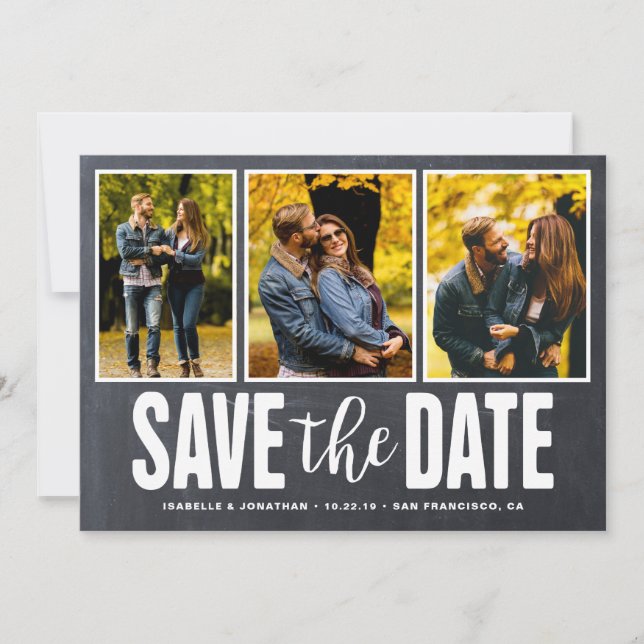 Save the Date Rustic Chalkboard 3 Photo Collage (Front)
