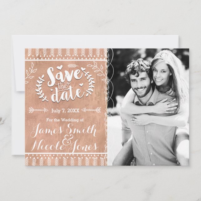 Save the Date Rustic Glam Rose Gold Photo (Front)
