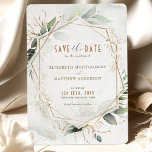 Save The Date Rustic Green & Gold Wedding Invitation<br><div class="desc">This save-the-date card on Zazzle is the perfect way to announce your upcoming wedding to your guests. The design features a whimsical and bohemian style, with a faux-gold framing, faint sage-green botanicals, and faux-gold blobs. The card is printed on high-quality card stock and comes with envelopes for easy mailing. The...</div>