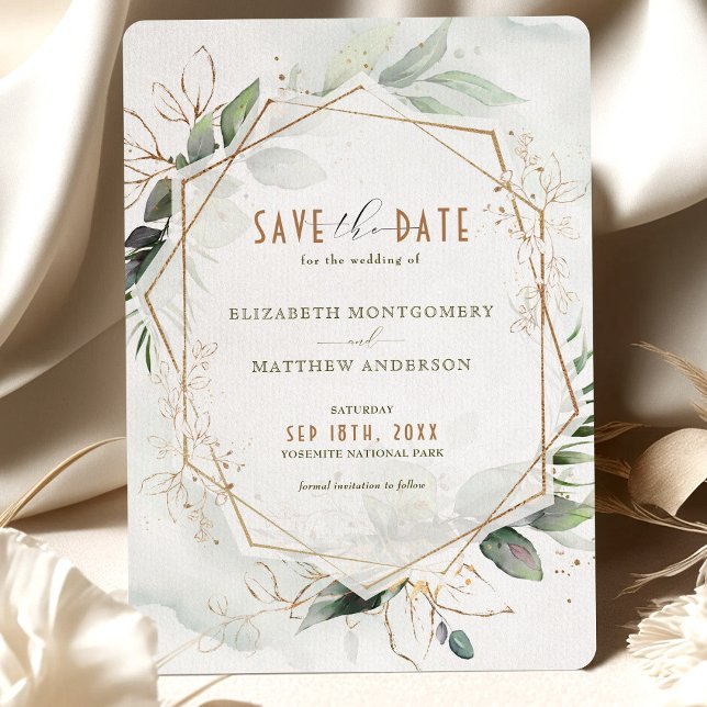 Save The Date Rustic Green & Gold Wedding Invitation (Creator Uploaded)
