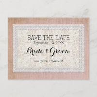 Save the Date Rustic Lace w Aged Vintage Linen