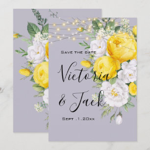 save the date Rustic lights Yellow Floral   Invitation