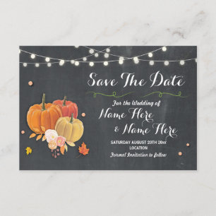 Save The Date Rustic Pumpkin Lights Chalk Wedding