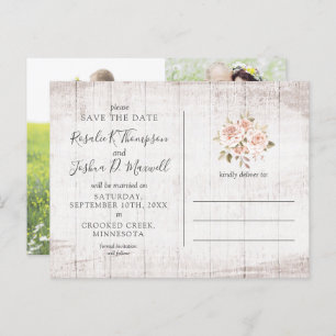 Save The Date Rustic Roses Photo Collage Postcard