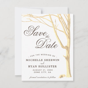 Save The Date Rustic Tree Script Simple White Card