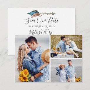 Save The Date Rustic Turquoise Feather Arrow Photo Invitation