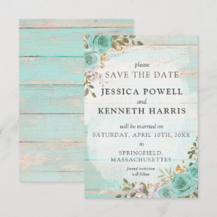 Save The Date Rustic Turquoise Floral Vintage Card