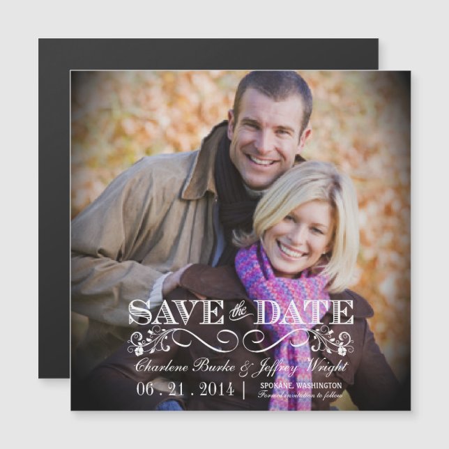 Save the Date Rustic Wedding Square Magnetic Photo Invitation (Front/Back)