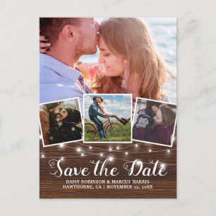 Save The Date Rustic Wood 4 Photo Announcement Postcard