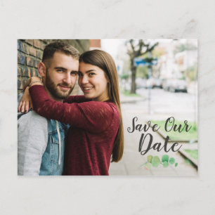 Save The Date Rustic Wood & Eucalyptus Botanical Announcement Postcard