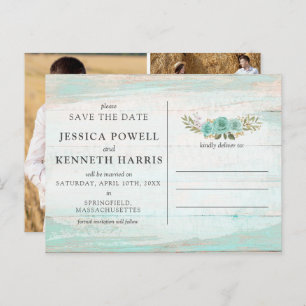 Save The Date Rustic Wood Floral Photo Collage Postcard