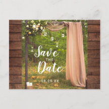 Save the Date Rustic Wood Peach Mason Jar Wedding