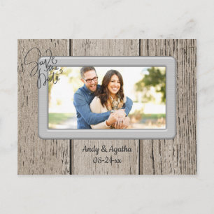 Save the Date Rustic Wooden with Photo Announcement Postcard