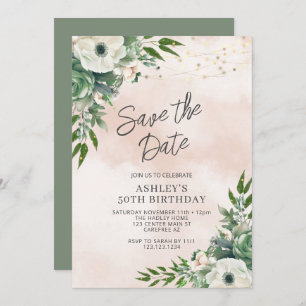 Save the Date Sage Green 50th Birthday Invitation