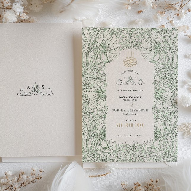 Save the Date Sage Green Muslim Islamic Morris Invitation (Creator Uploaded)