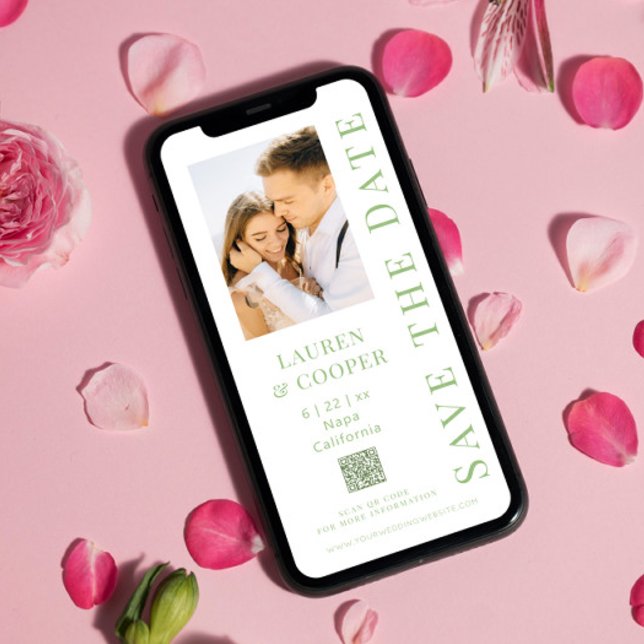Save The Date Sage Green QR Code Modern Wedding (Creator Uploaded)