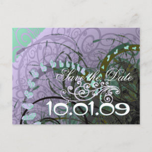 Save The Date Sage Hearts - Announcement Postcard