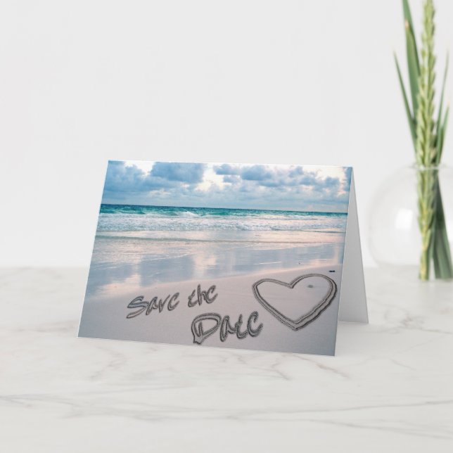 Save the Date Sand Heart Writing Announcement (Front)