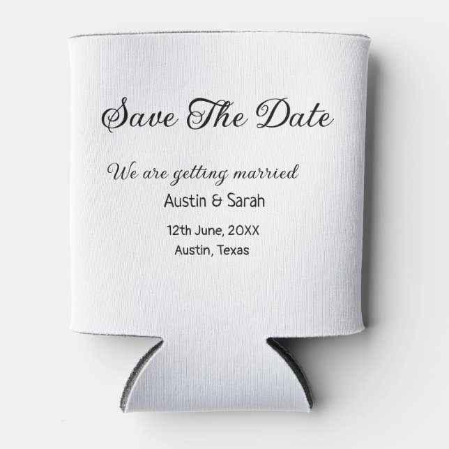 Save the date scan QR wedding website modern text Can Cooler (Front)